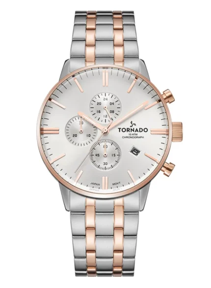 Tornado Men's Silver & Rose Gold Chronograph Stainless Steel Strap Watch T6102-KBKSK