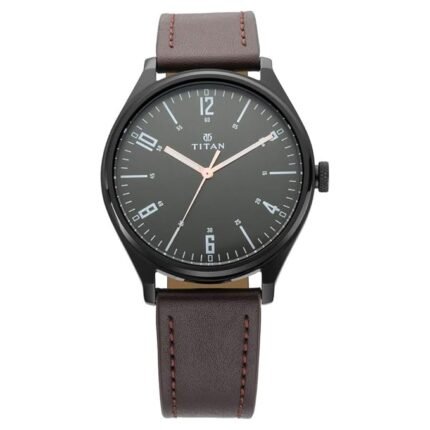 Titan Men's Minimalist Zen Watch Black: Sleek Leather Strap with Contrast Hands-TT1802NL01