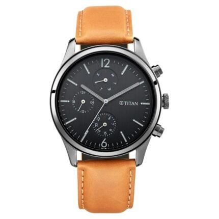 Titan Men's Metropolitan Charm: Men's Multifunctional Black Watch with Leather Strap-TT1802QL02