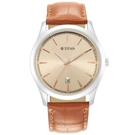 Titan Trendsetters Light Rose Gold Dial Analog Leather Strap watch for Men-TT1825SL04