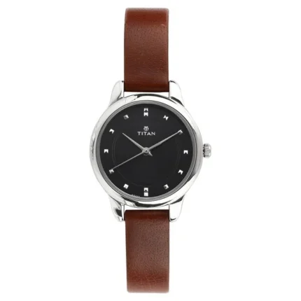 Titan Women's Chic minimalist watch with Black dial and leather strap- TT2481SL07