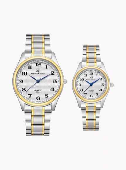 Kenneth Scott Silver & Gold Analog Stainless Steel Strap Couple Watch Set -K23052P-TBTW