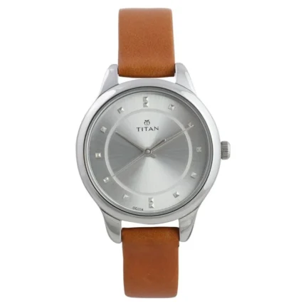Titan Workwear Silver Dial Women Watch With Leather Strap -TT2481SL06