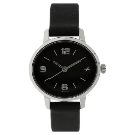 Fastrack Quartz Analog Black Dial Leather Strap Watch for Girls-TT6166SL02
