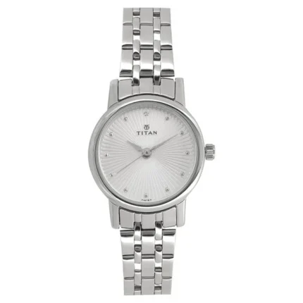 Titan Quartz Analog Silver Dial Stainless Steel Strap Watch for Women-TTNR2593SM01